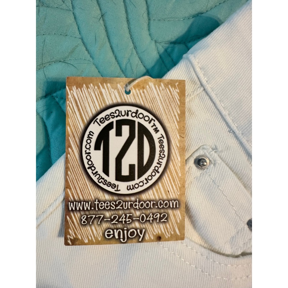 Tees2urdoor Women White Denim Cutoff Shorts XL New Raw Hem Frayed 5-Pocket - Picture 3 of 9